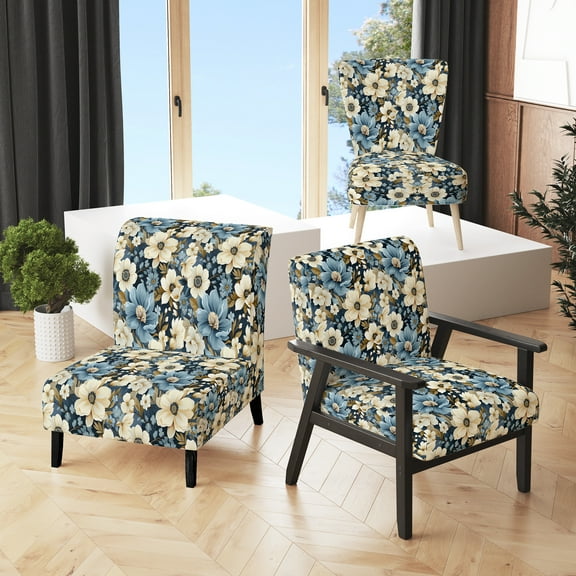 Designart "Coastal Serenity In Blue Florals" Blue Floral Upholstered Accent Chair - Cottage Arm Chair For Living Room