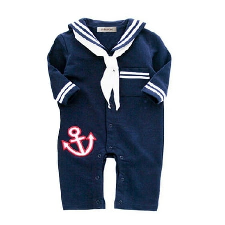 

StylesILove Newborn Infant Toddler Baby Boy Sailor Anchor Cosplay Romper Jumpsuit Holiday Festival Onesie Outfit (80/6-12 Months Navy Blue)