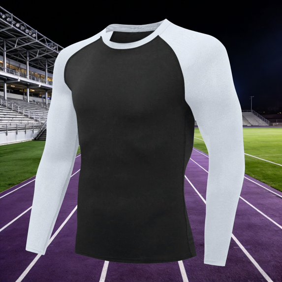 Migroa Mens Muscle Cut Raglan T Shirts with Long Sleeve Fitness Workout Tops, Cool Dry Long Sleeve Athletic Tops, Sports Baselayer Workout Shirt White M