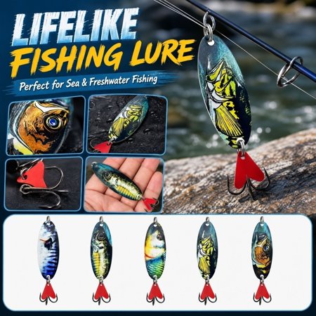 QLUEWX 5PCS Metal Spoon Fishing Lures Long Casting Electroplated Spoon Lures With Red Heart Tab Treble Hooks Freshwater Saltwater Fishing Tackle Outdoor Gift for Anglers