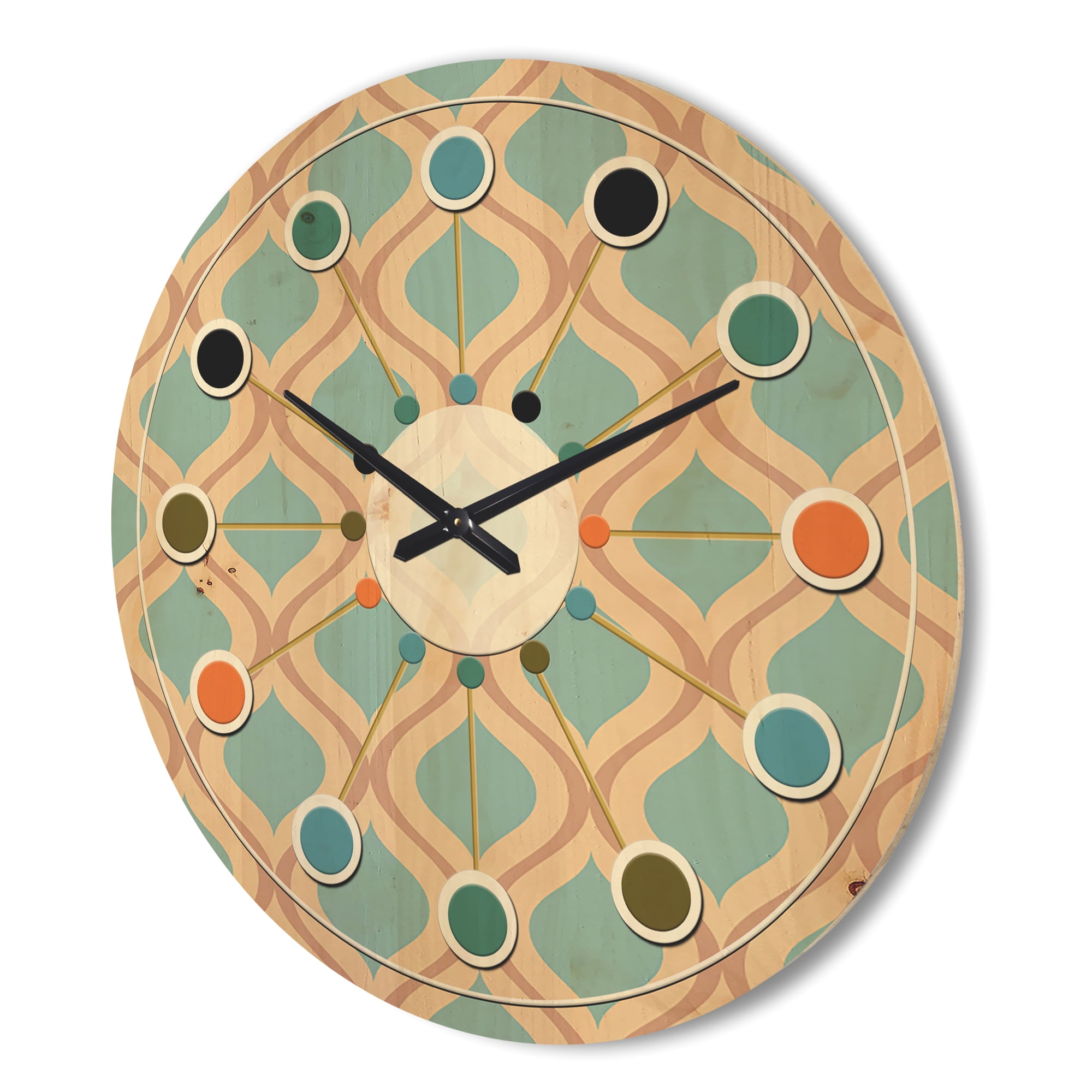 Designart 'Abstract Retro Geometrical Design Pattern V' Mid-Century Modern Wood Wall Clock