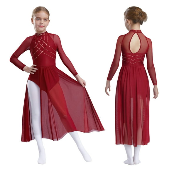 iixpin Kids Girls Jazz Latin Dance Performance Outfits Salsa Tango Tutu Dress Lyrical Dancewear Ballet Leotards Burgundy 6