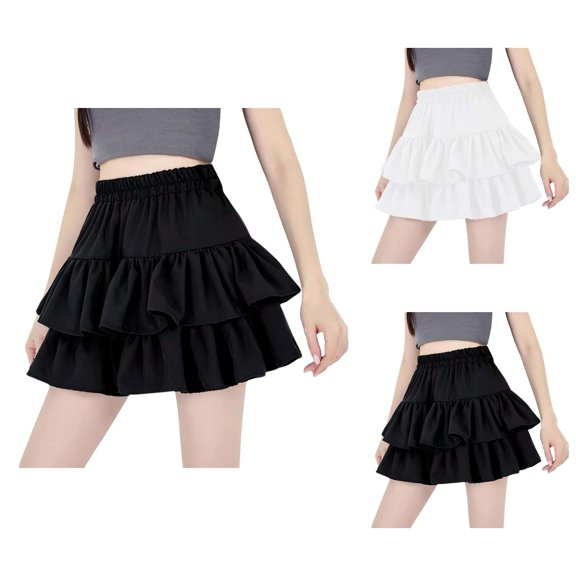 Mini Two Layer Ruffle Tiered Skirt for Women Elastic High Waist Y2k Cute A Line Skirt
