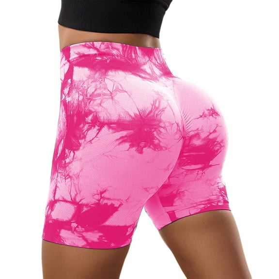 Arlun High Waisted Seamless Tie Dye Shorts Women's Tummy Control Peach-Shaped Design Yoga Shorts for Gym Fitness Running Lightweight Comfy Trendy Activewear Pink XL