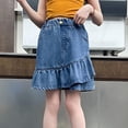 thumbnail image 6 of Coerni A Line Pleated Denim Skirt for Girls High Waist Uniform Tennis Skater Skirts Skort Cute Elastic Waistband Washed Clothes, 6 of 8