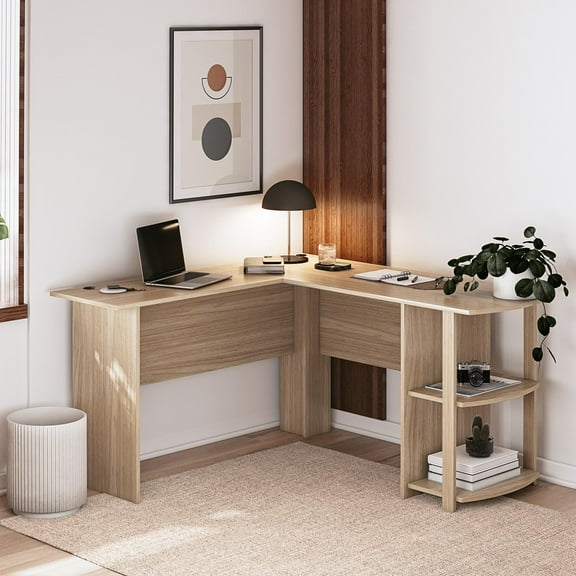 (Open Box) Ameriwood Home L Shaped Desk with Side Storage, Black Oak