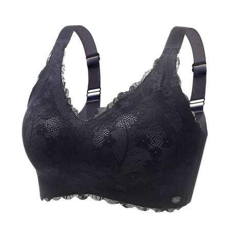 Mrasaso Under 10! Bikinis Sets Women Nylon Bra Fashion Women s Solid Color Steel Rings Lace Pad Gathering Camisole Integrated Daily Bra(1pc Underwear) Black|4XL