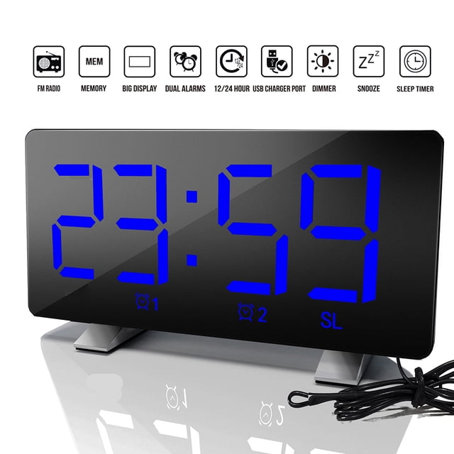 Reloj Despertador Digital Curvo Regulable Pantalla Led Reloj Digital Para Niños Mayores Ultra Claro Número Grande Brillo Snooze 12/24H Reloj Despertador Para Dormitorio Oficina Methold HA024315-03