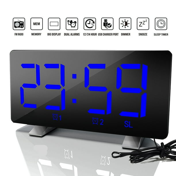 Reloj Despertador Digital Curvo Regulable Pantalla Led Reloj Digital Para Niños Mayores Ultra Claro Número Grande Brillo Snooze 12/24H Reloj Despertador Para Dormitorio Oficina Methold HA024315-03