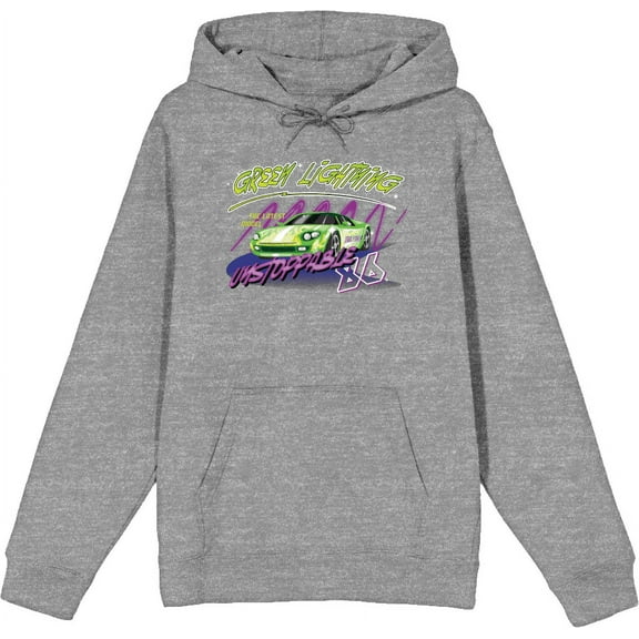 Car Fanatic Green Lightning Adult Heather Gray Long Sleeve Hoodie-Small