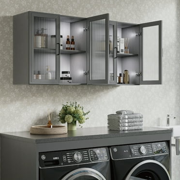 POLIHOME 24"Kitchen Wall Cabinet (set of 2),Laundry Wall Mounted Display Storage Cabinets
