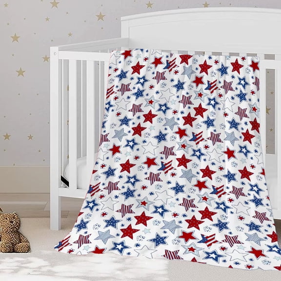 Memorial Day Blanket 28 X 40 Inches Red White and Blue American Star Throw Blanket for Sofa Couch Bed 4th of July Patriotic Throw Blanket Gifts for Men Husband Dad USA Military Veteran July 4th Gift