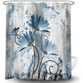 thumbnail image 4 of Rustic Farmhouse Shower Curtain, Farm Blue Grey Daisy Floral Flowers and Butterfly on Country Wooden Shower Curtain for Bathroom, Gray White Navy Blue Shower Curtain with 12PCS Hooks, 70X84IN, 4 of 5