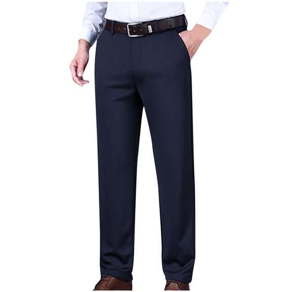 JIA JIA SHUANG Dress Pants for Men Soft Straight Leg Stretch Slacks Lightweight Slim Fit Plain Suit Pants with Pockets for Wedding Office