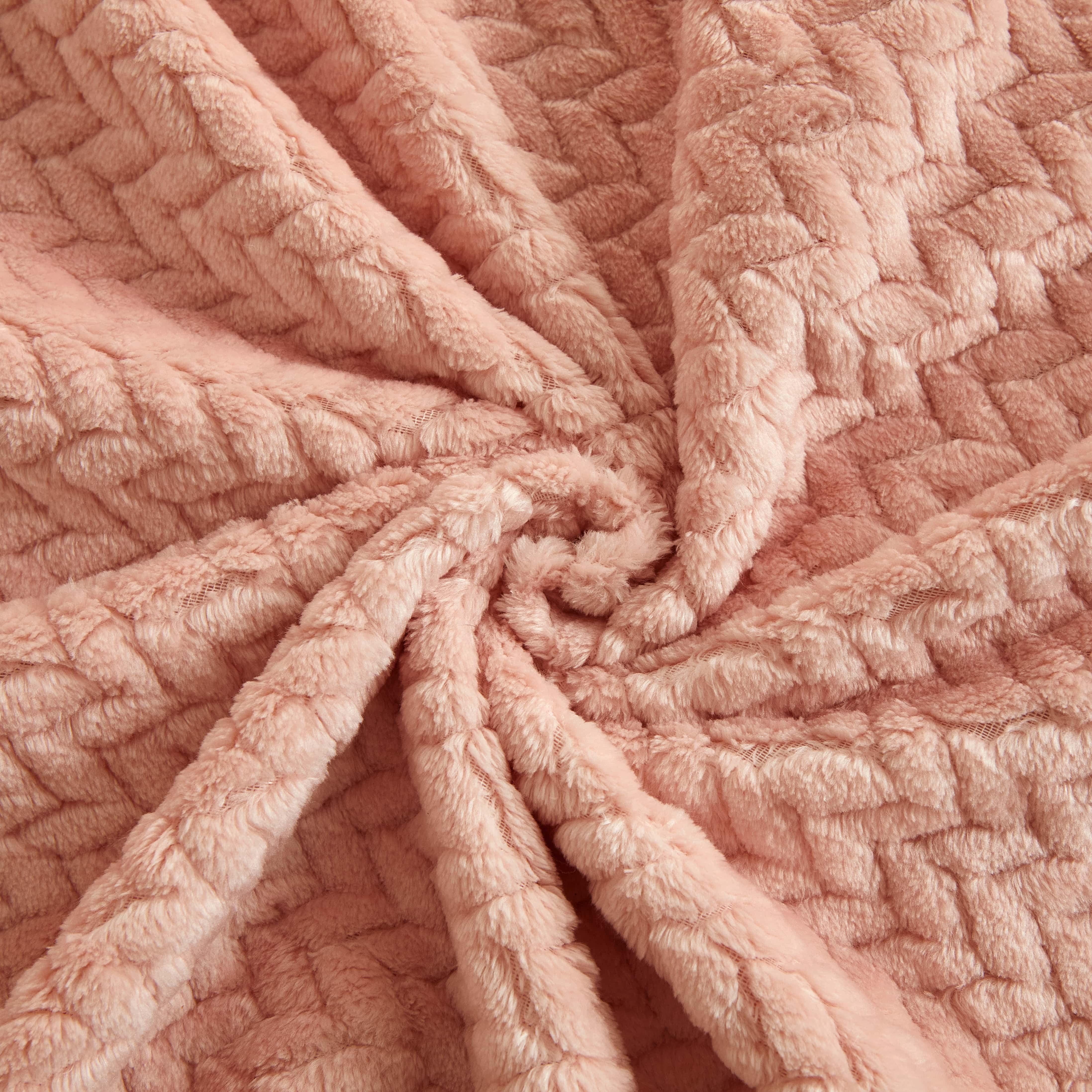 Mainstays Plush Textured Blanket, Pink Blush, Full/Queen 90" x 90", All Ages