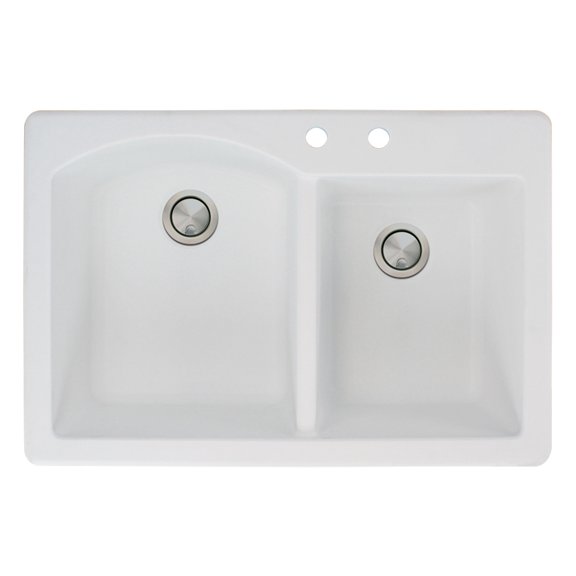 Transolid Aversa 33in x 22in silQ Granite Drop-in Double Bowl Kitchen Sink with 2 BC Faucet Holes, In White