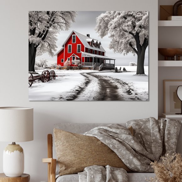 Designart Farm Wall art decor, Farm Wall Art, Farmhouse Traditions in Red and Grey , Extra large Country Canvas wall art, 44x34 inches