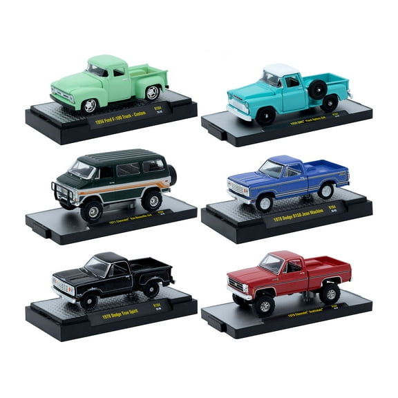 "Auto-Thentics" 6 piece Set Release 104 IN DISPLAY CASES Limited Edition 1/64 Diecast Model Car by M2 Machines