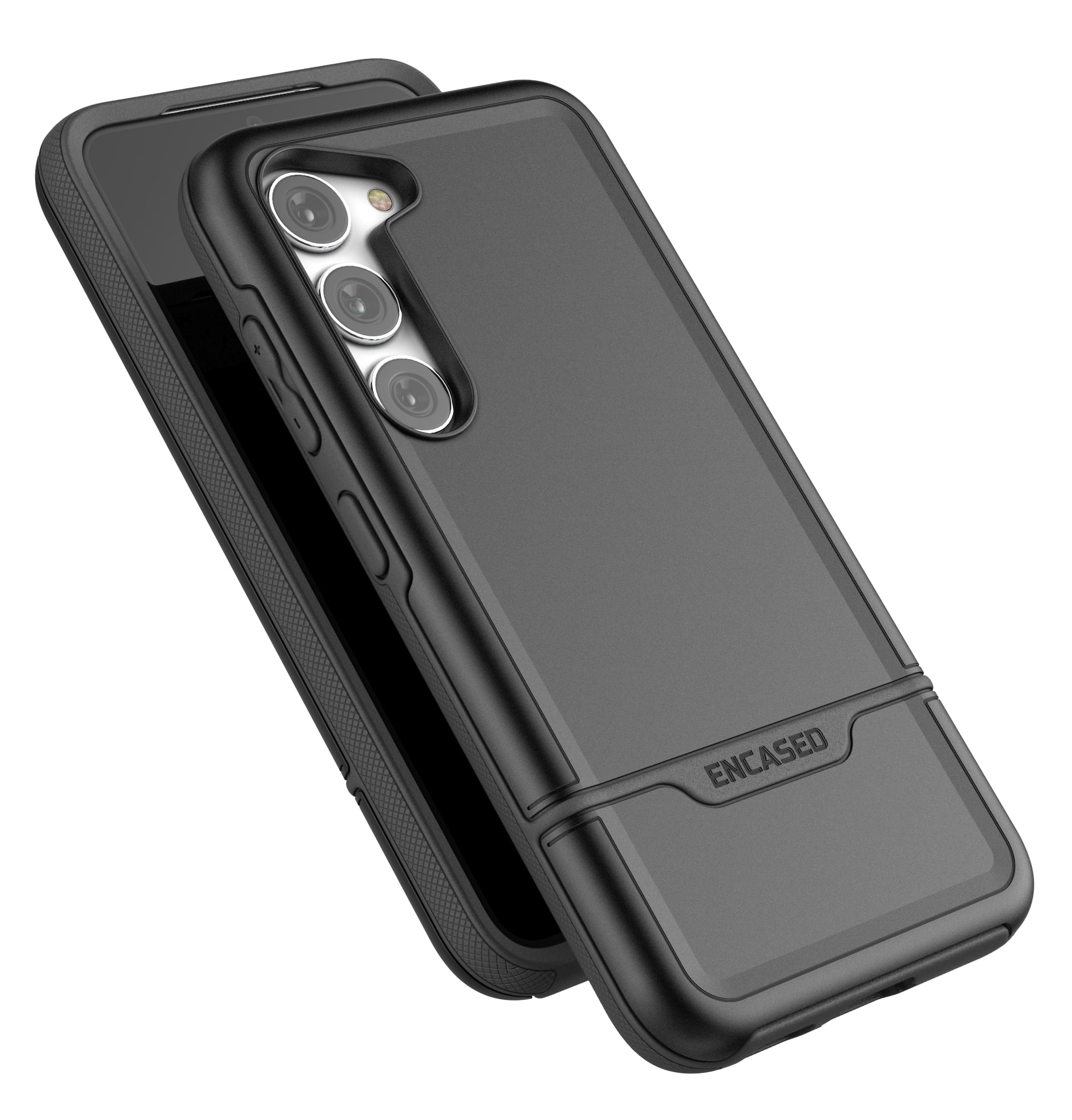 Encased Phone Pouch with Shockproof Case for Samsung Galaxy S23 PLUS - Rebel Armor with Ballistic Nylon Carrying Holster (Black)