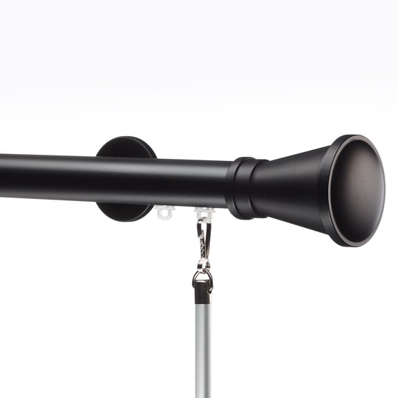 Tekno 25 - 48 in. Non-Adjustable 1-1/8 in. Single Traverse Window Curtain Rod Set in Black with Durand Finial