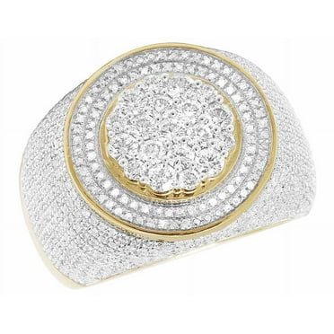 Men's 10K Yellow Gold Genuine Diamond Round Cluster Pinky Ring 1.5 Ct 18MM
