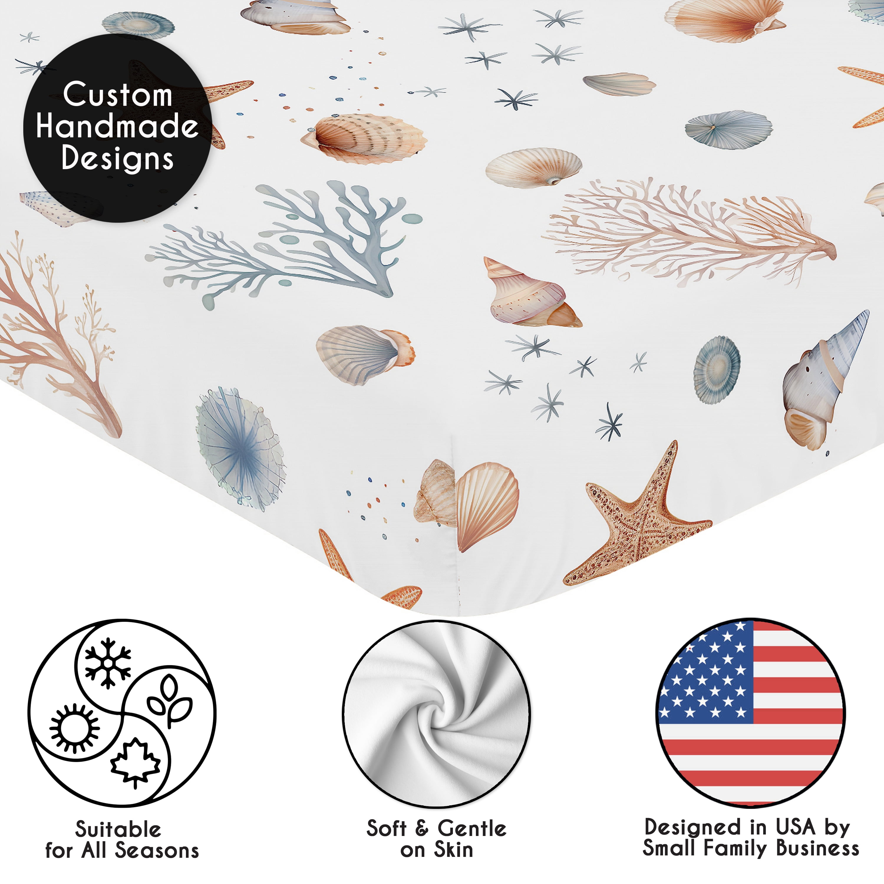 Sweet Jojo Designs Ocean Seashells Boy, Girl, Unisex/Gender Neutral Fitted Crib Sheets Set 2 Piece