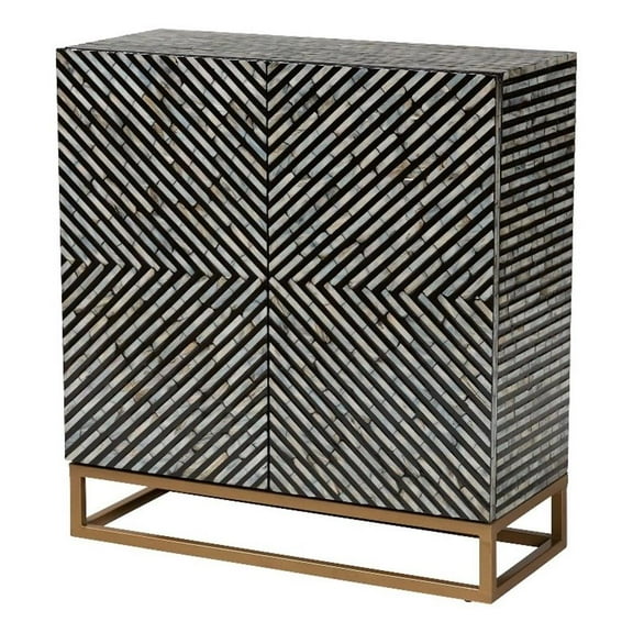 Baxton Studio Belenus Mother of Pearl & Metal Storage Cabinet in Black/Gray/Gold