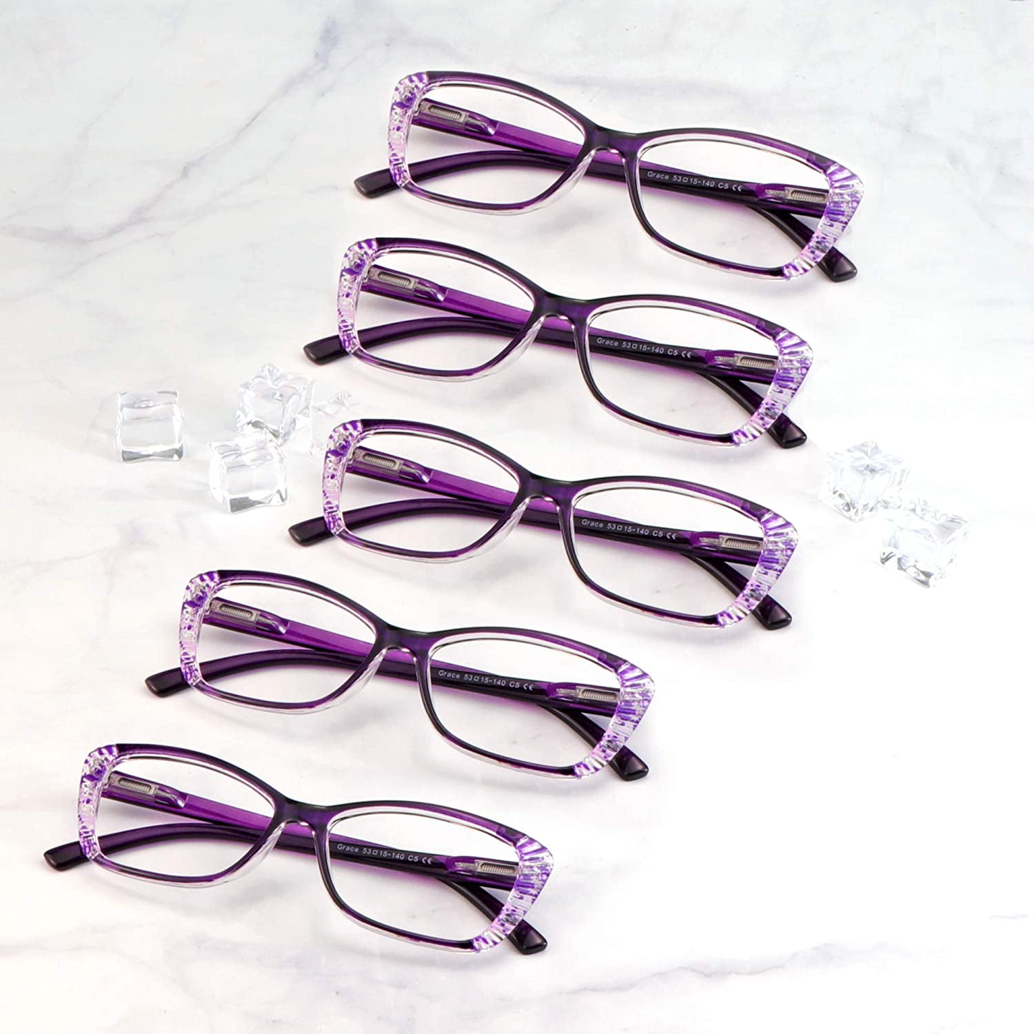 5 Pairs Reading Glasses, Blue Light Blocking Glasses, Computer Reading Glasses for Women and Men, Fashion Rectangle Eyewear Frame(5 Purple, +2.25 Magnification)
