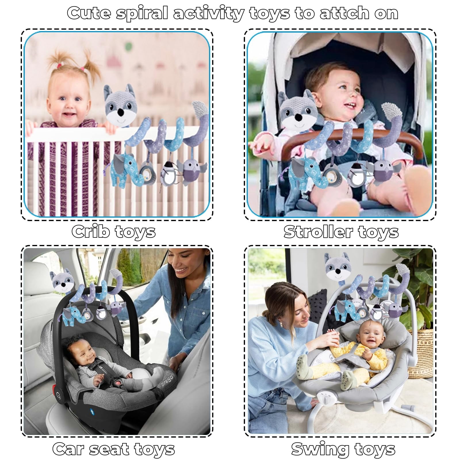 Spiral Car Seat Activity Toy for Babies – 5-in-1 Developmental Set with Music, Rattle & Teether for Brain Stimulation, Stroller, Crib, and Travel Play​