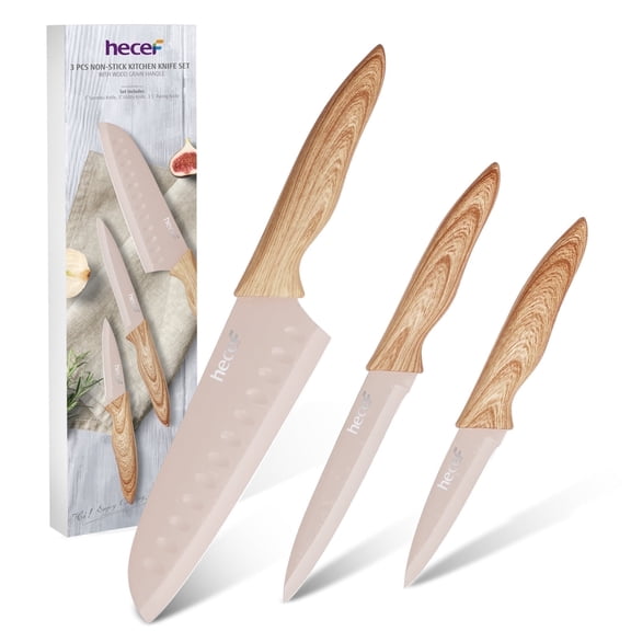 Hecef 3PCS Kitchen Knife Set Super Sharp and Non-stick Coating Chef knife set with Soft-touch Handle