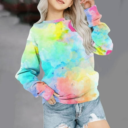 

GERsome Girl s Graphic Sweatshirt Tie-Dye Long Sleeve Crewneck Pullover Tops