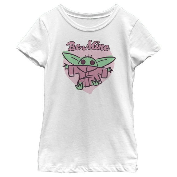 Girl's Star Wars: The Mandalorian Valentine's Day The Child Be Mine Sketch Graphic Tee White X Large