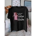 thumbnail image 1 of Women's Funny "I'm Afraid You've Ratted Your Last Tatouille" Pink Rat Graphic T-Shirt - Black Short Sleeve Crew Neck Casual Top, Lightweight Breathable Fabric, 1 of 6