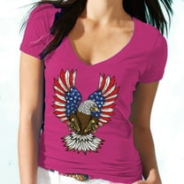 American USA Flag Eagle Printed Women V-neck Tee Shirt Color Pink Large