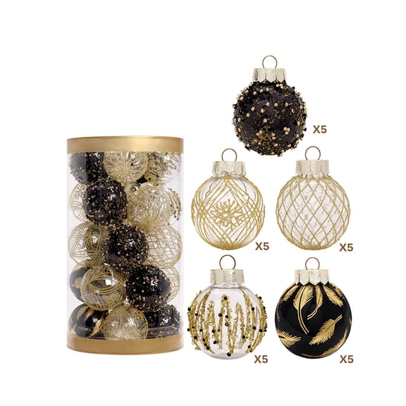 2.36in Velvet Christmas Ball Ornaments, 25PCS Black/Gold Flocked Christmas Tree Hanging Decorations, For Home Holiday Wedding Indoor Xmas Party Decor