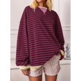 thumbnail image 5 of Women Striped Sweatshirts Oversized Crewneck Long Sleeve Shirts Y2K Pullover Top Fall Outfits Black & Red XL, 5 of 7