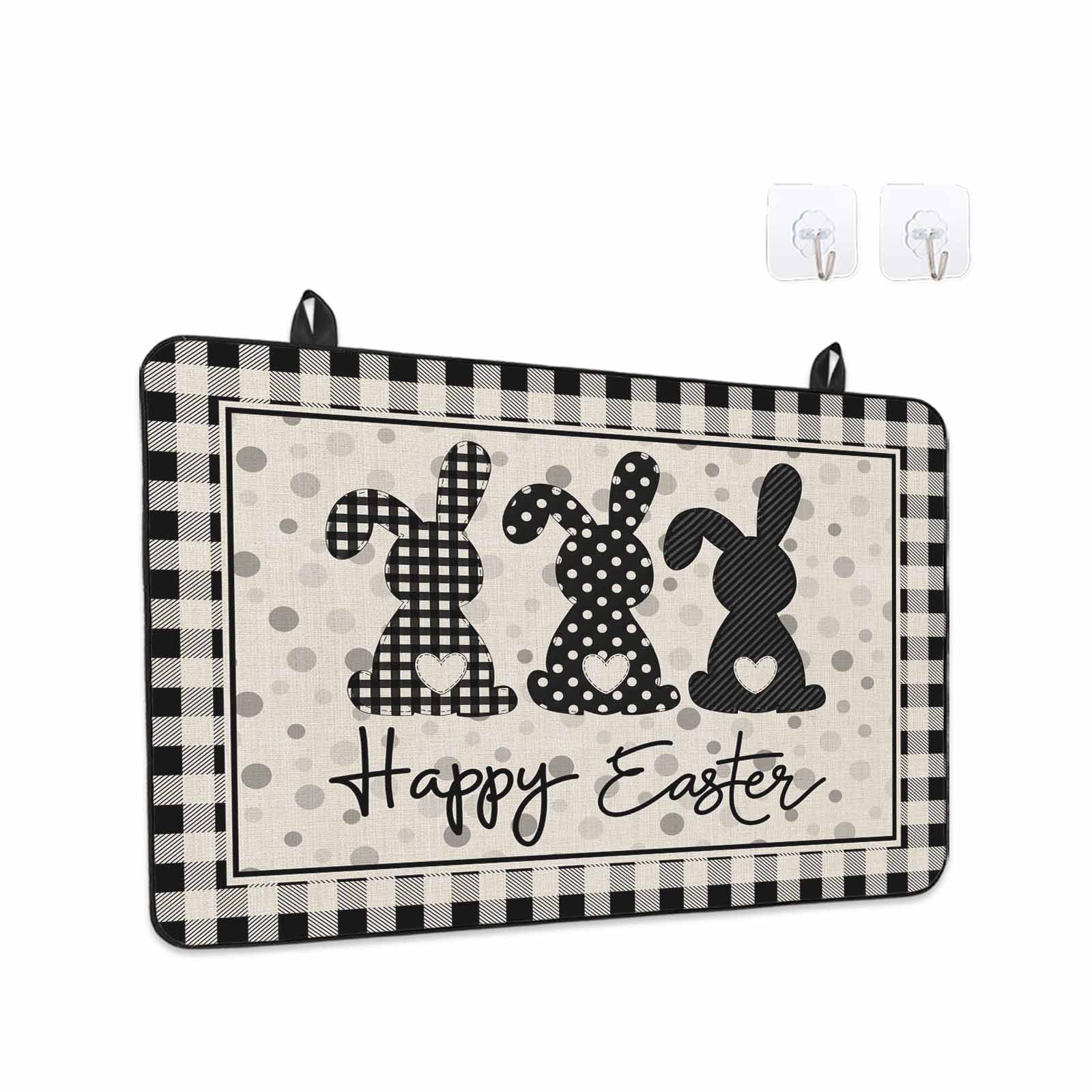 Black Grey Easter Stove Top Cover for Electric Stove,Heat-proof & Non Slip Glass Top Stove Cover Protector,Polka Dot Bunny Spring Vintage Plaid Checkered Kitchen Flat Cooktop Rubber Mat 24x21 Inches