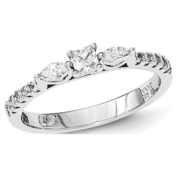 White Sterling Silver Ring Band Fashion Cubic Zirconia CZ Clear