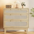 thumbnail image 3 of Garvee Rattan 3-Drawer Nightstand, Natural Oak Bedside Table with Wood Legs for Bedroom, Living Room & Entryway, 3 of 7