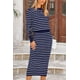 thumbnail image 4 of Conjunto de suéter PRETTYGARDEN para mujer, falda midi de punto a rayas, azul, 4 of 9