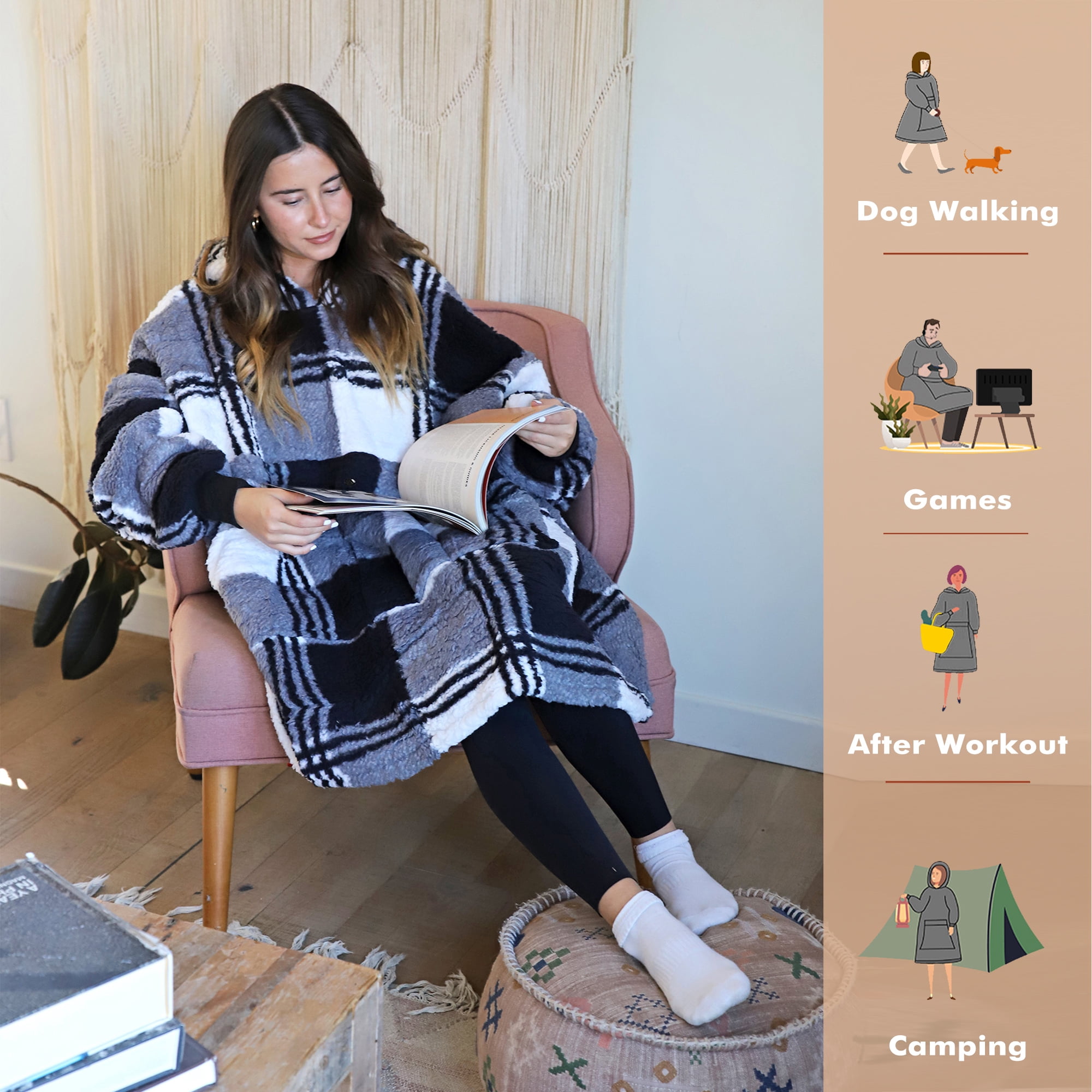 Tirrinia Oversized Blanket Hoodie, Wearable Fluffy Sherpa Blanket, Cozy Sweatshirt Blanket Gift for Adult Women Men Girlfriend