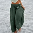 thumbnail image 5 of Lisingtool Womens Pants Lillusory Women's Linen Wide Leg Pants 2023 Casual Loose Lightweigt Beach Palazzo Harem Pants Wide Leg Pants for Women Green1, 5 of 7