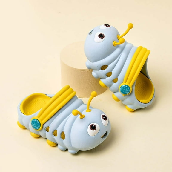 Tfken Slippers Clogs For Kids Girls Boys Eva Bath Closed Toe Cartoon Print Outdoors Adjustable Ankle Strap Blue Toddler Sandals Size 6-12 Months