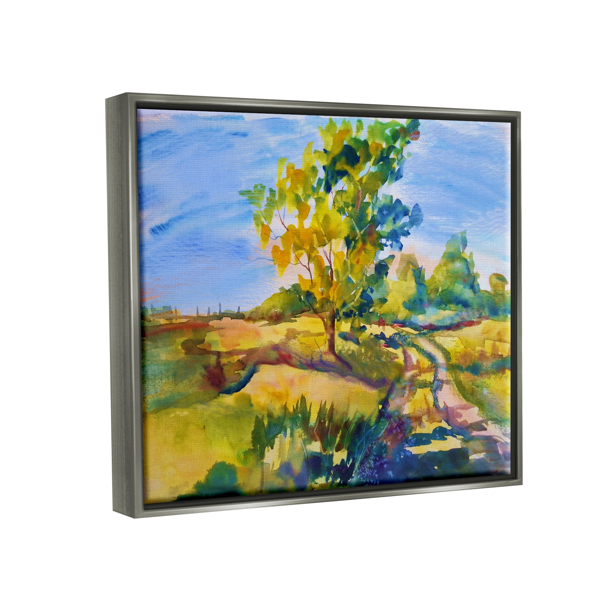 Stupell Industries Tree & Path Landscape Nature Painting Gray Floater Framed Art Print Wall Art, 31 x 25