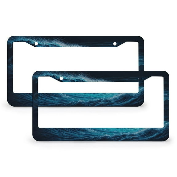 Blue Ocean Waves License Plate Frame - 2 Pcs Aluminum Metal License Plate Frames Holder Covers, Rust-Proof Waterproof Car Decorative Tag Frames For Standard Us 12X6 Inch