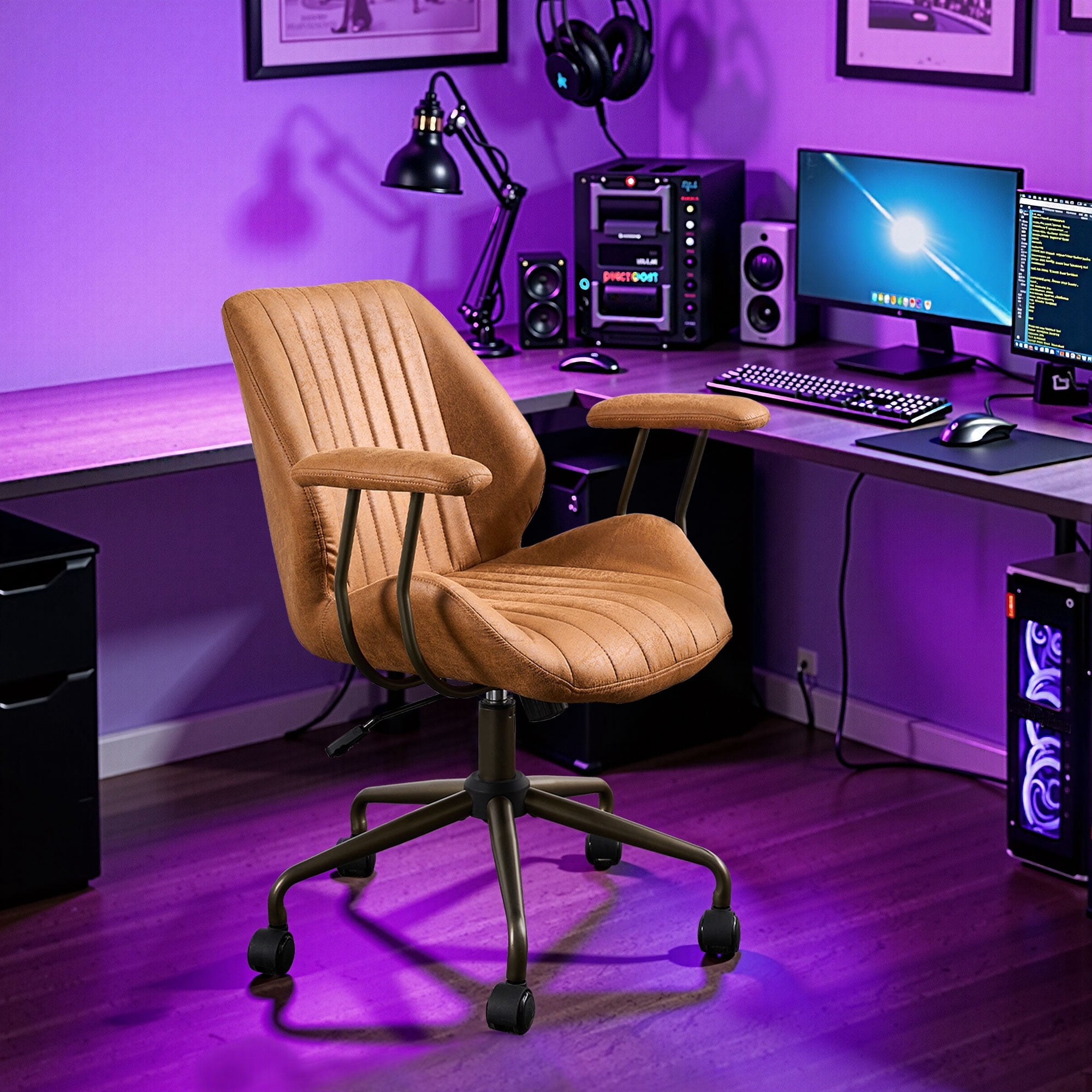 Toject Executive Desk Chair, Ergonomic Office Chair with Lumbar Support, Suede Leather, Brown