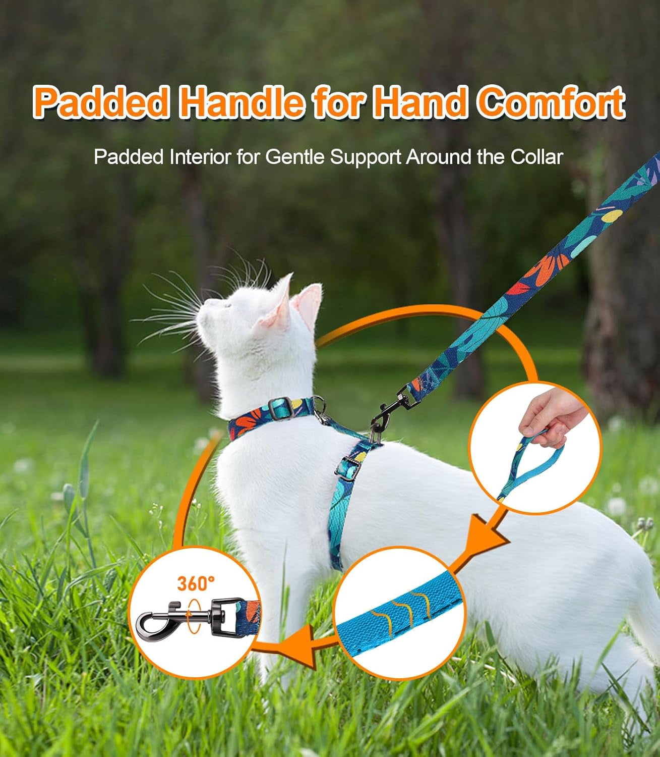 Cat Harness and Leash Set, 3-in-1 Adjustable & Lightweight, Escape-Proof, Comfortable Soft Kitten Harness for Large Cats, Safe, Easy to Wear, Outdoor Walking Travel-M
