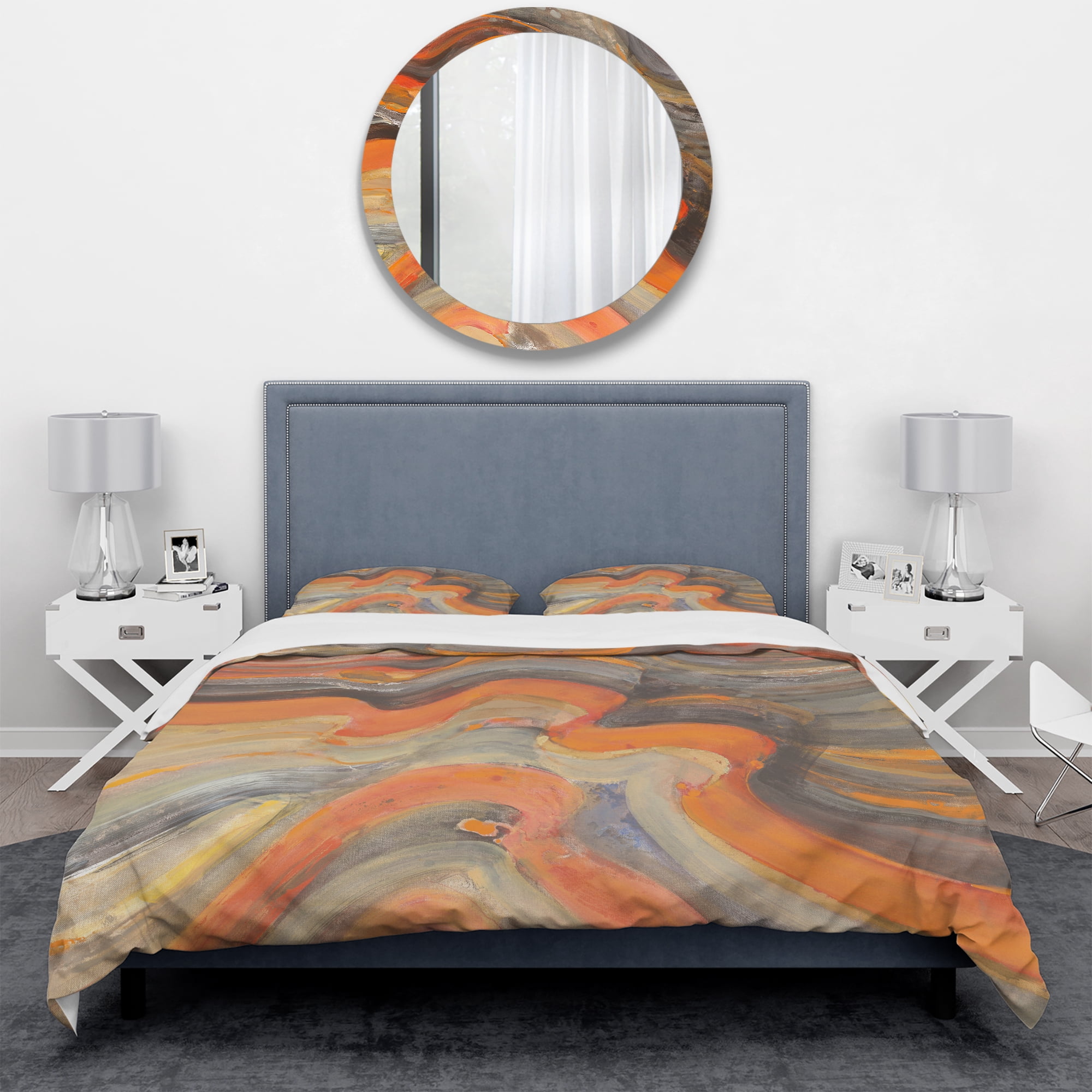 Designart 'Abstract Gilded Orange Waves' Geometric Duvet Cover Set