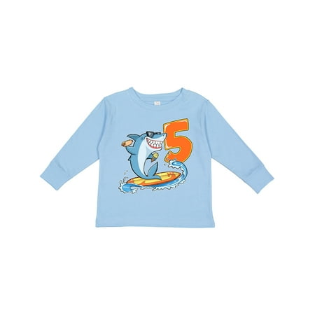 

Inktastic Fifth Birthday Surfing Shark with Hot Dog and Ice Cream Gift Toddler Boy or Toddler Girl Long Sleeve T-Shirt