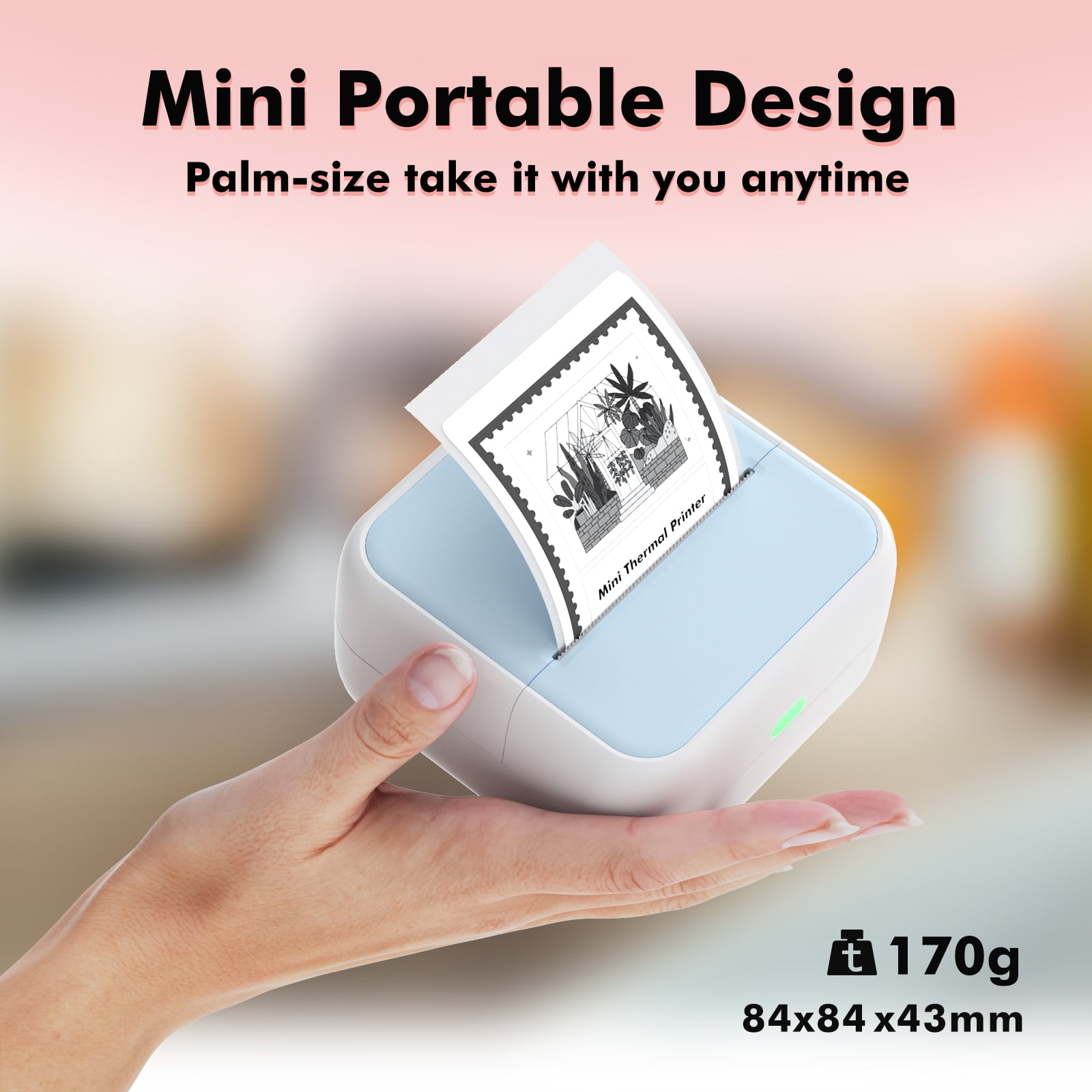 Portable Thermal Printer Inkless Printers Bluetooth  Mini Sticker Maker Machine with 1 Rolls Printing Paper for Study Notes Pictures DIY Label